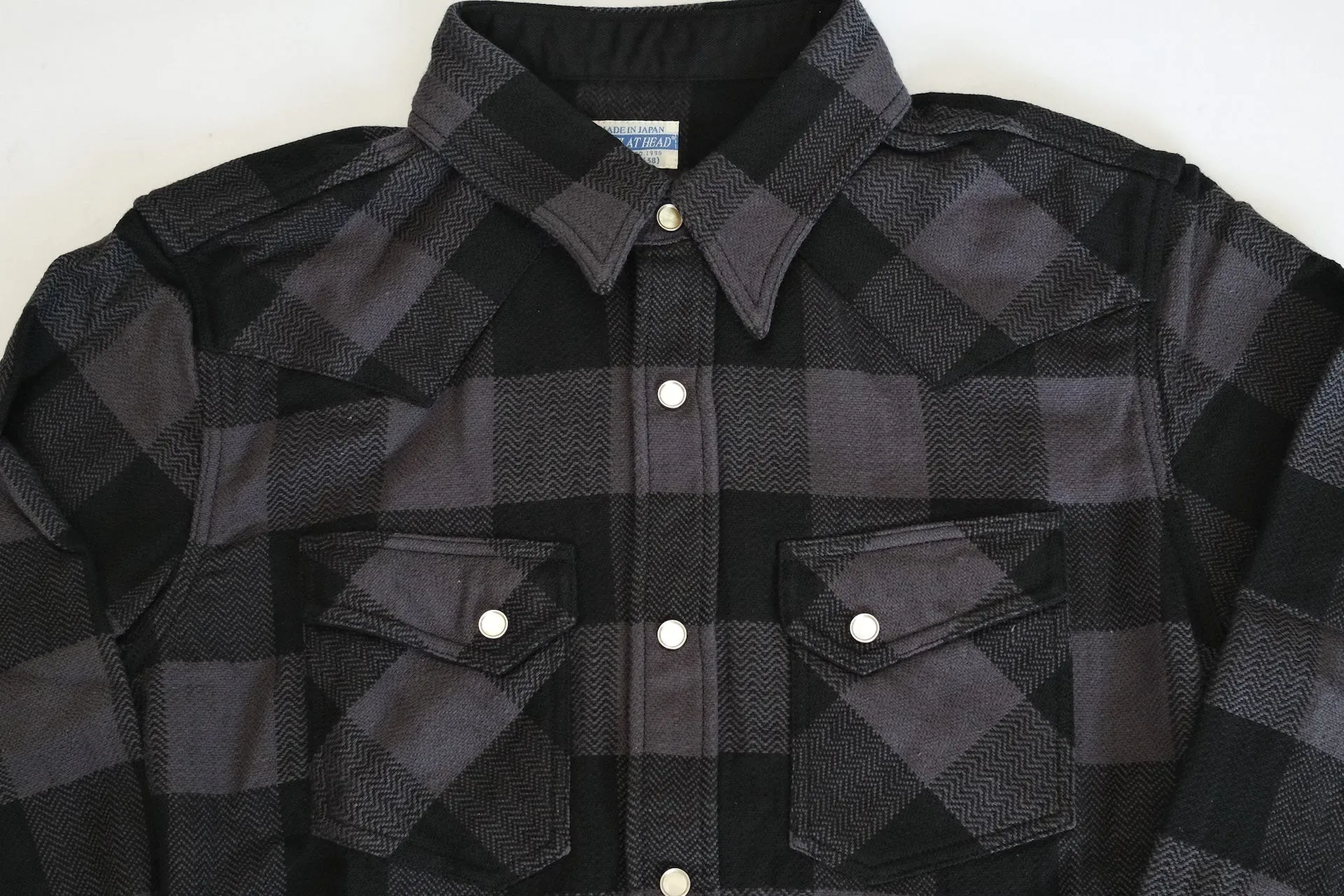 The Flat Head 12oz Selvage Flannel Western Shirt (Black X Grey)