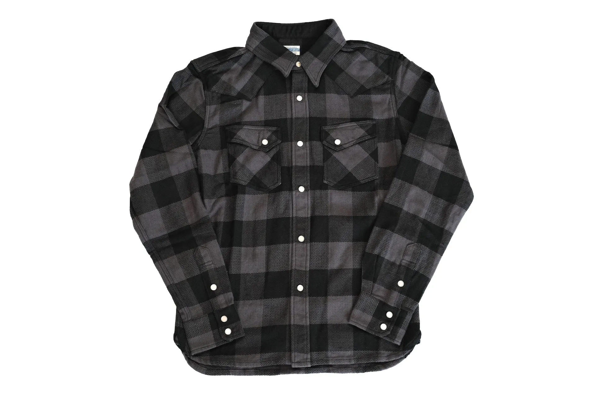 The Flat Head 12oz Selvage Flannel Western Shirt (Black X Grey)