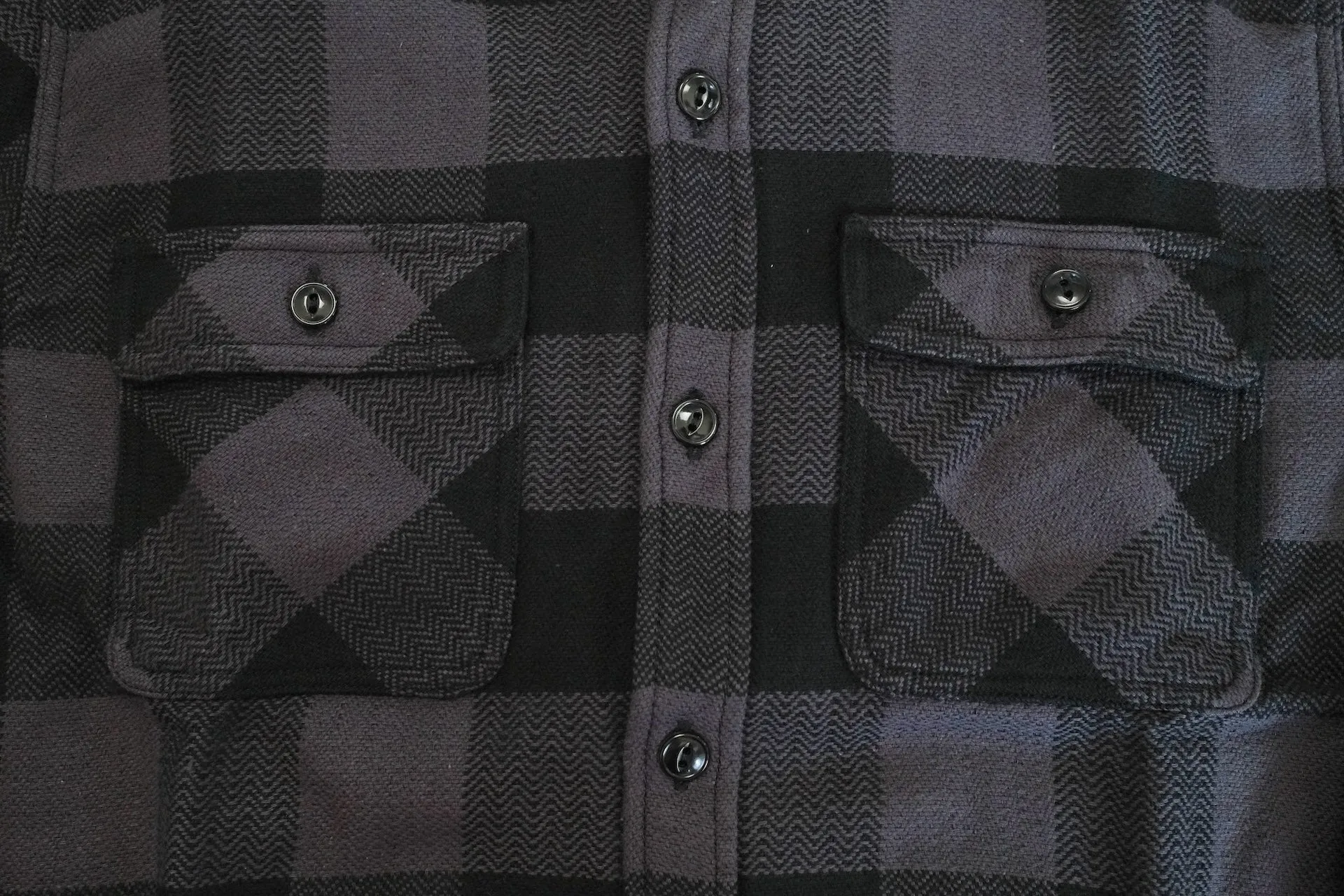 The Flat Head 12oz Selvage Flannel Workshirt (Black X Grey)