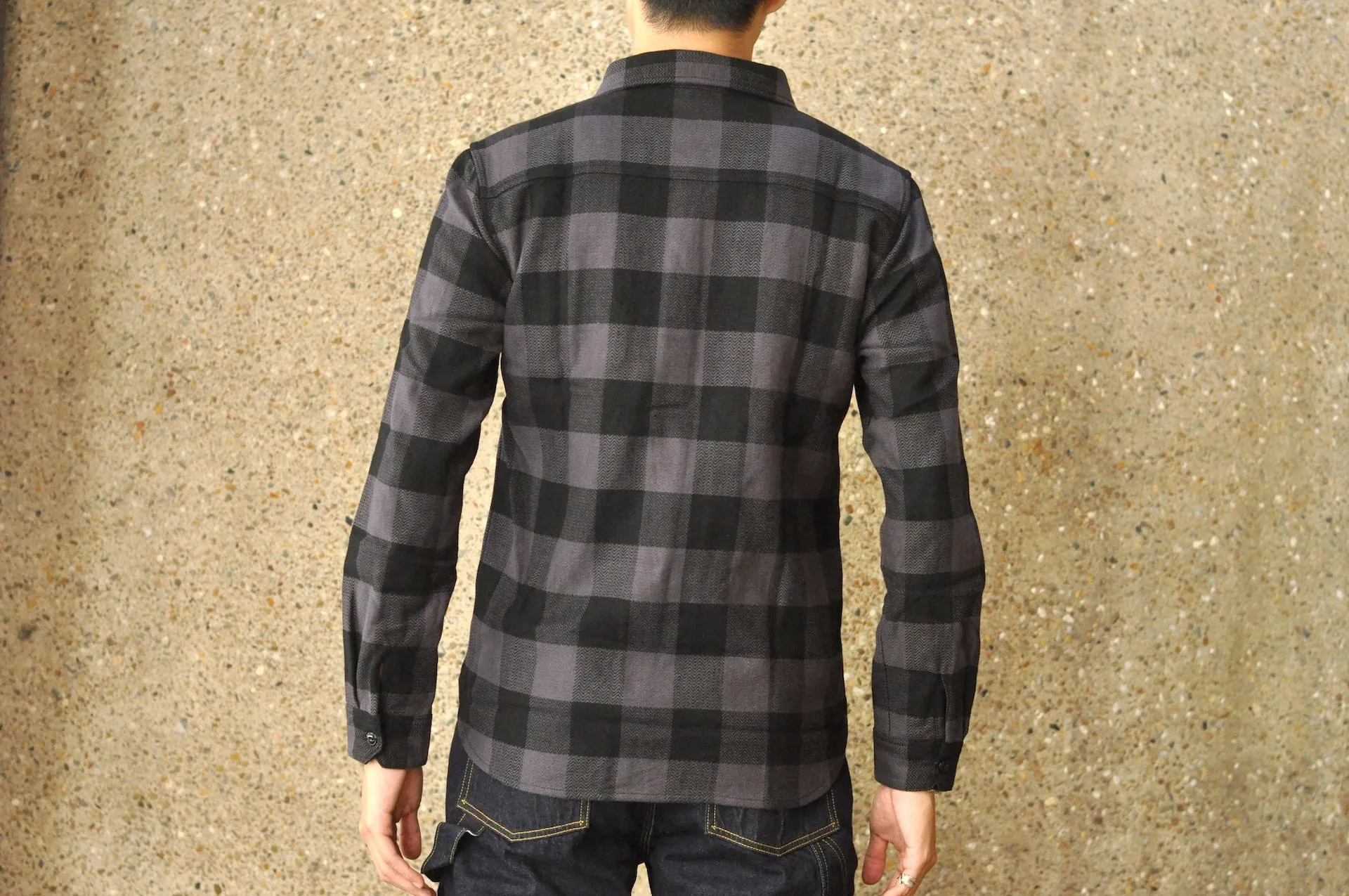 The Flat Head 12oz Selvage Flannel Workshirt (Black X Grey)