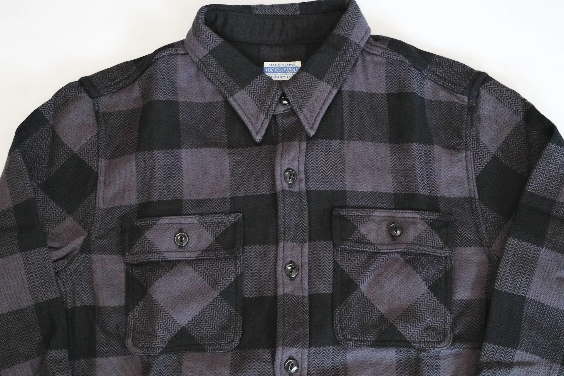 The Flat Head 12oz Selvage Flannel Workshirt (Black X Grey)