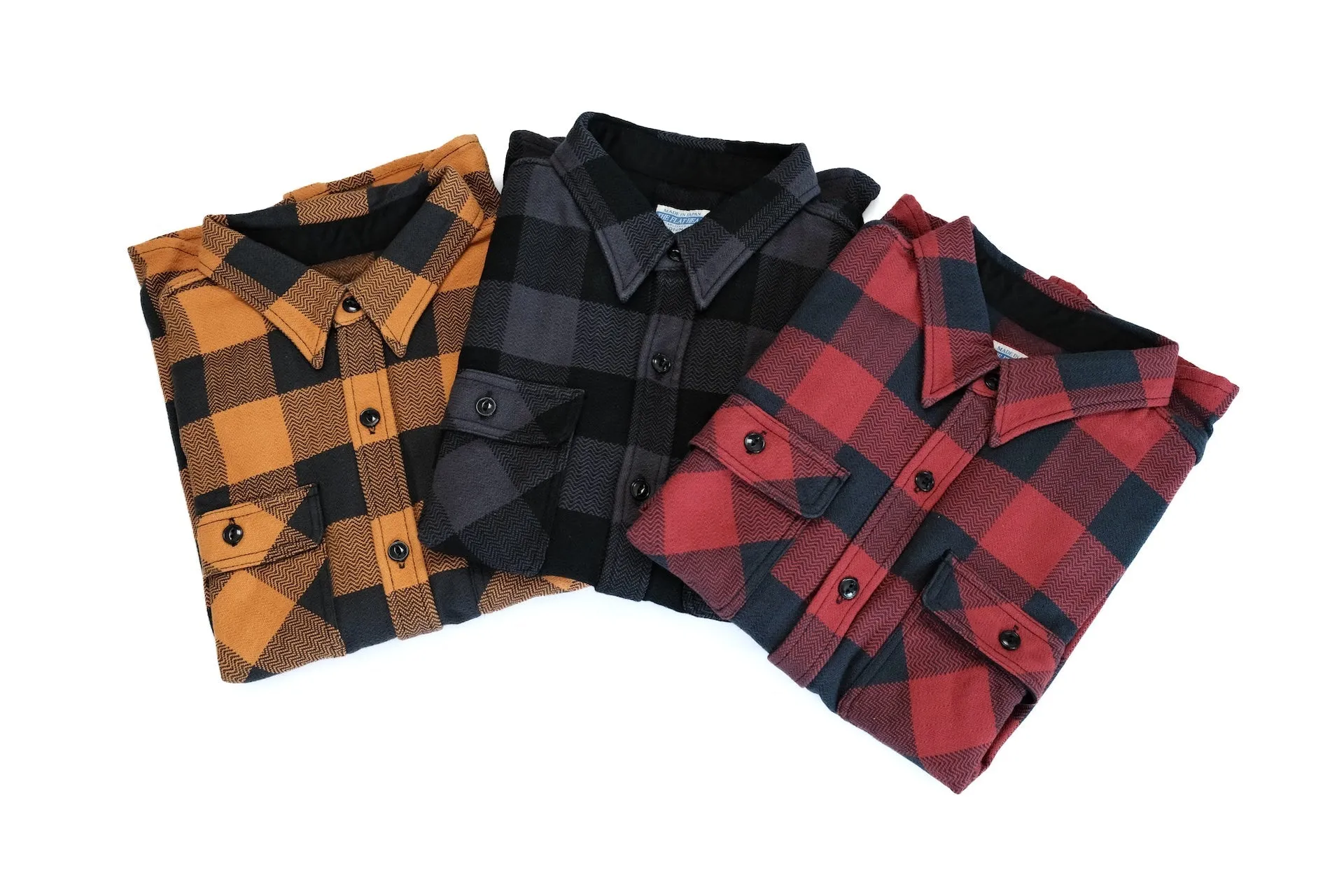 The Flat Head 12oz Selvage Flannel Workshirt (Black X Grey)