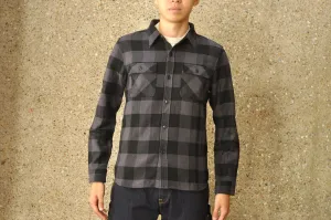 The Flat Head 12oz Selvage Flannel Workshirt (Black X Grey)