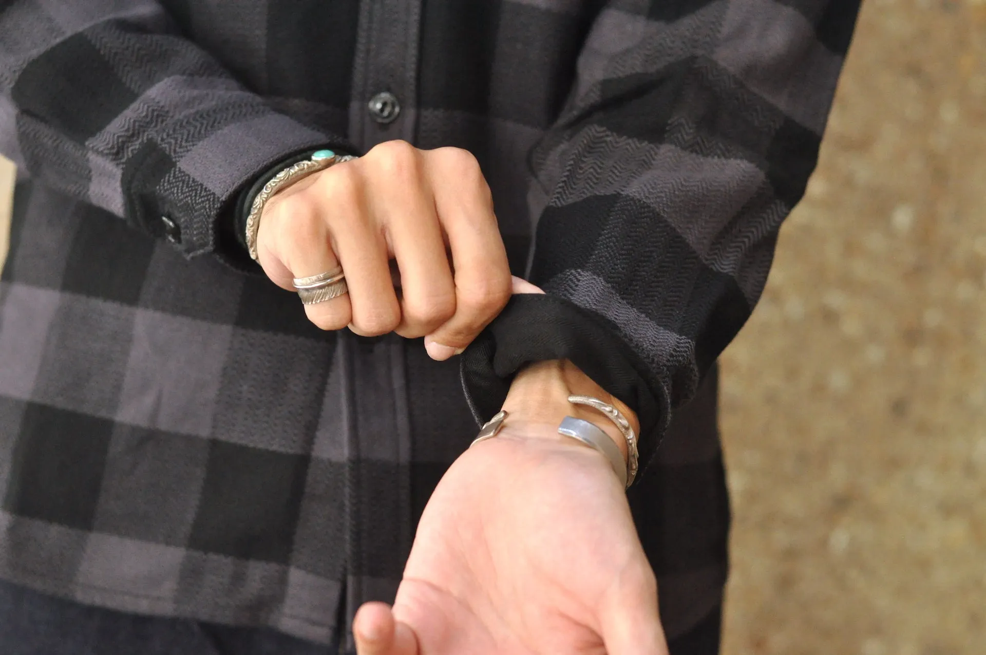 The Flat Head 12oz Selvage Flannel Workshirt (Black X Grey)