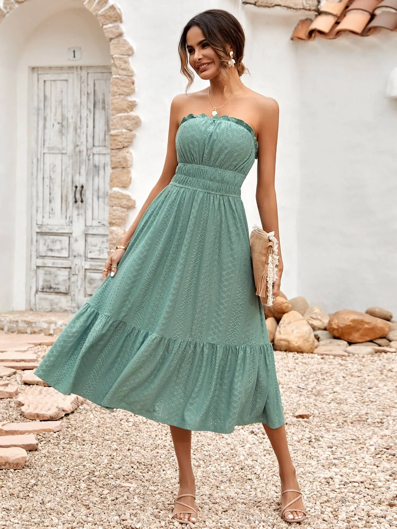 The New You Strapless Lace Midi Dress - Sage
