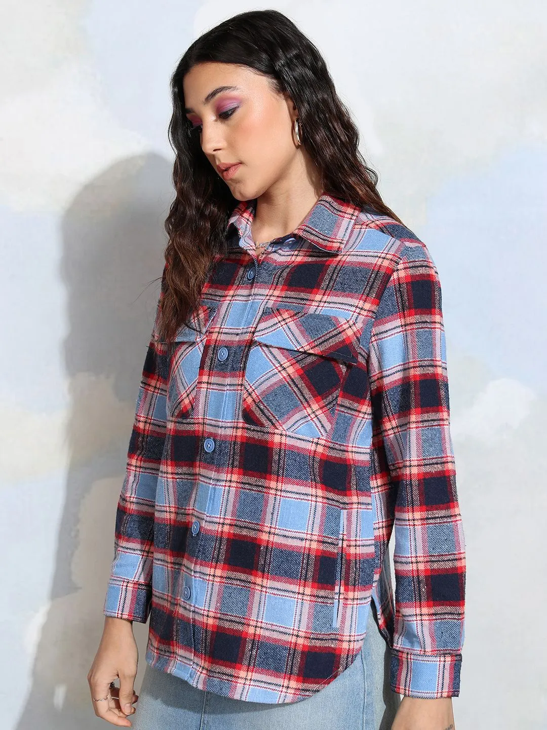 Tokyo Talkies Women Poly Over Check Shirt