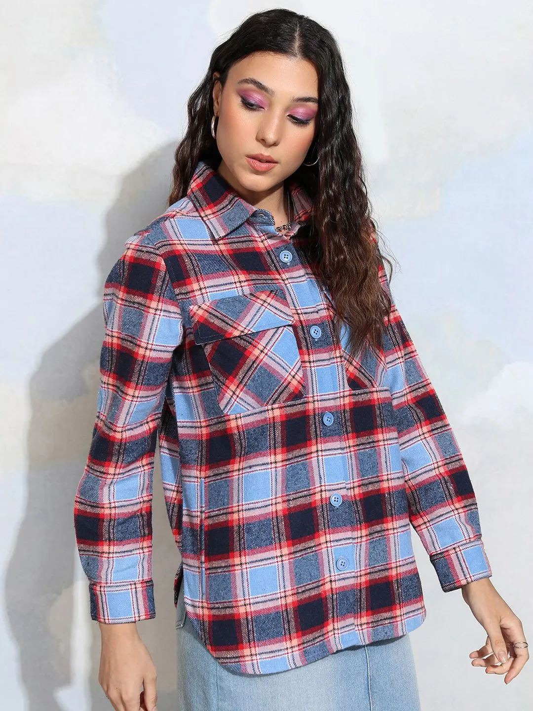 Tokyo Talkies Women Poly Over Check Shirt
