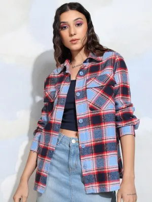 Tokyo Talkies Women Poly Over Check Shirt