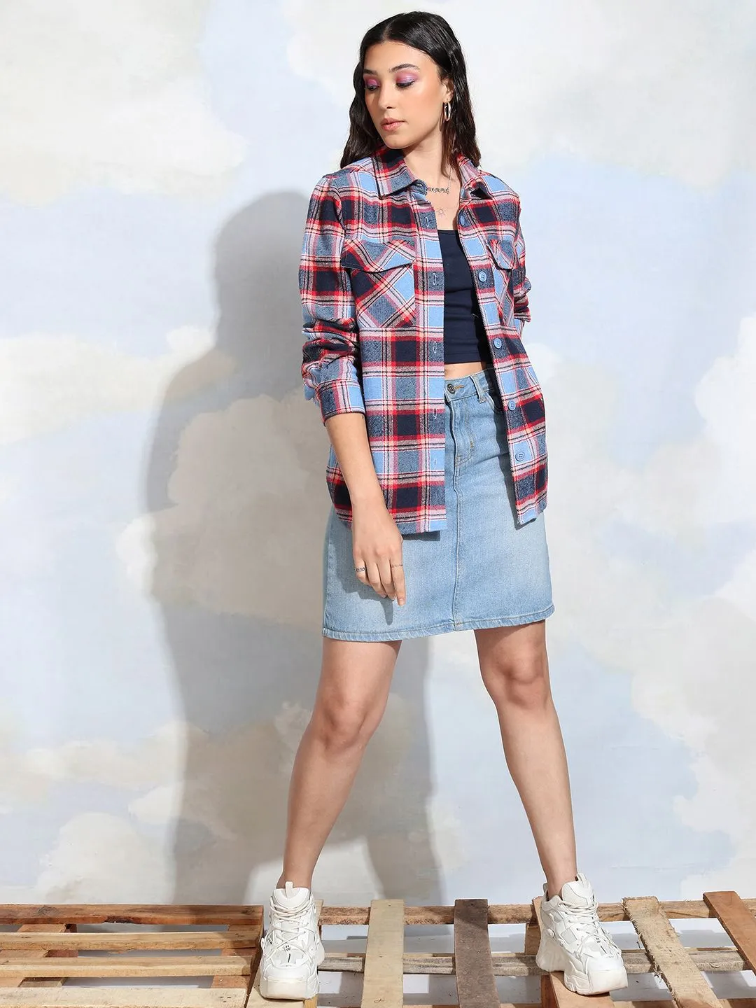 Tokyo Talkies Women Poly Over Check Shirt