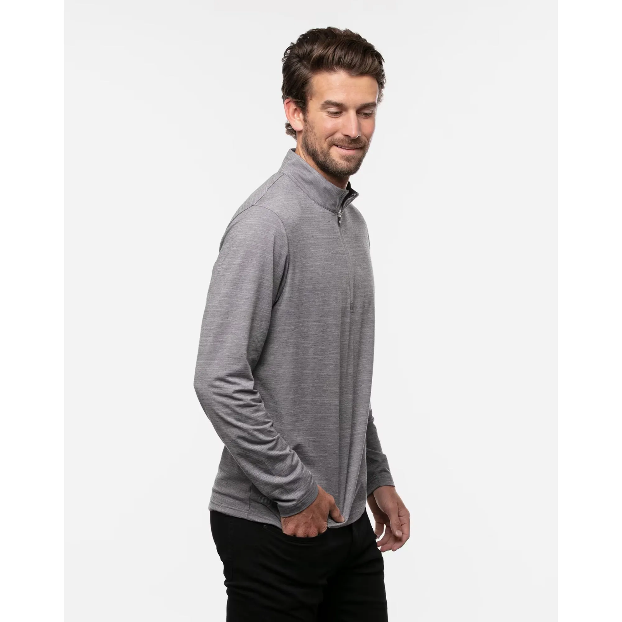 TRAVIS MATHEW MENS HAVASU 2.0 QUARTER ZIP PULLOVER - SLEET/QUIET SHADE