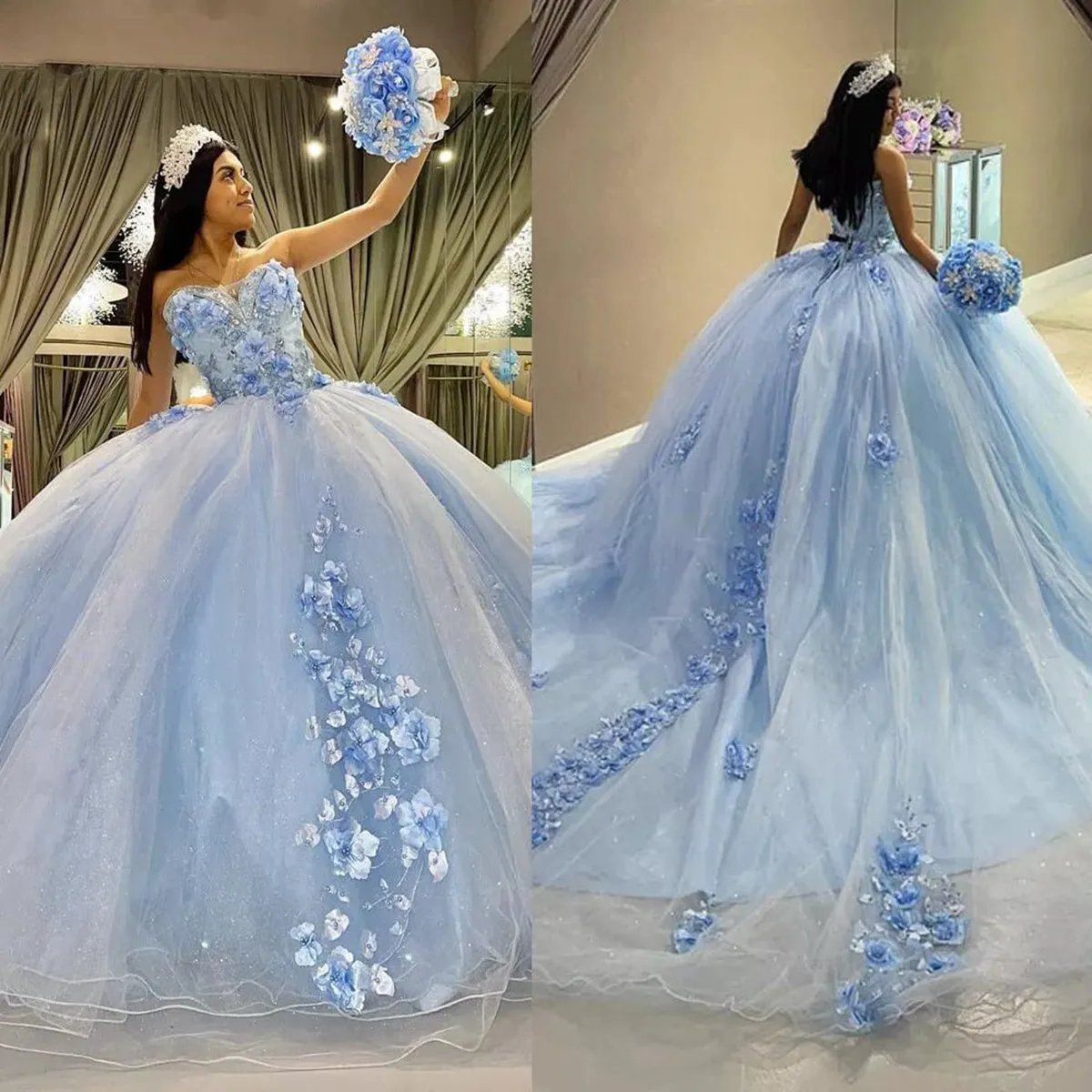 Tulle Ball-Gown Strapless Sleeveless Quinceanera Dresses