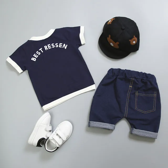 Unisex Cotton Letter Short Sleeves T-Shirt 2PCS/set