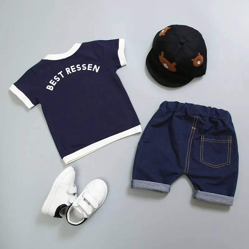 Unisex Cotton Letter Short Sleeves T-Shirt 2PCS/set