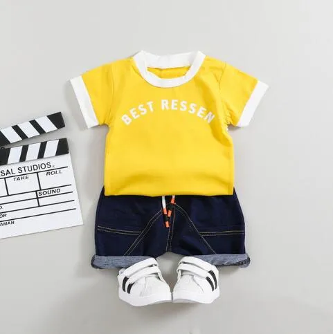 Unisex Cotton Letter Short Sleeves T-Shirt 2PCS/set
