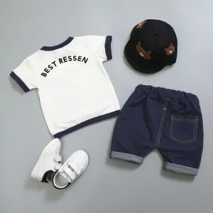 Unisex Cotton Letter Short Sleeves T-Shirt 2PCS/set