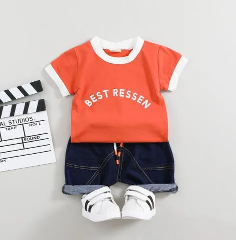 Unisex Cotton Letter Short Sleeves T-Shirt 2PCS/set
