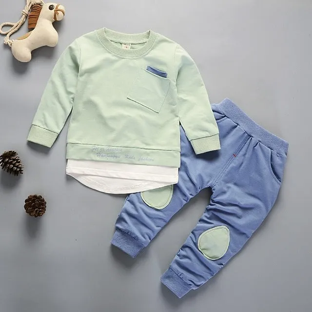 Unisex Cotton Long Sleeve Tracksuit T-Shirt Pants 2 Pcs/Suit