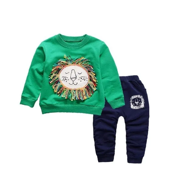 Unisex Cotton Long Sleeve Tracksuit T-Shirt Pants 2 Pcs/Suit