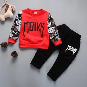 Unisex Cotton Long Sleeve Tracksuit T-Shirt Pants 2 Pcs/Suit
