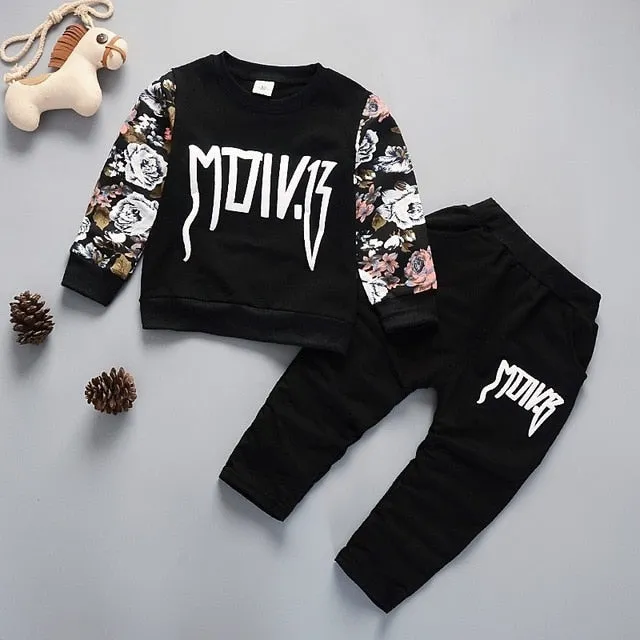 Unisex Cotton Long Sleeve Tracksuit T-Shirt Pants 2 Pcs/Suit