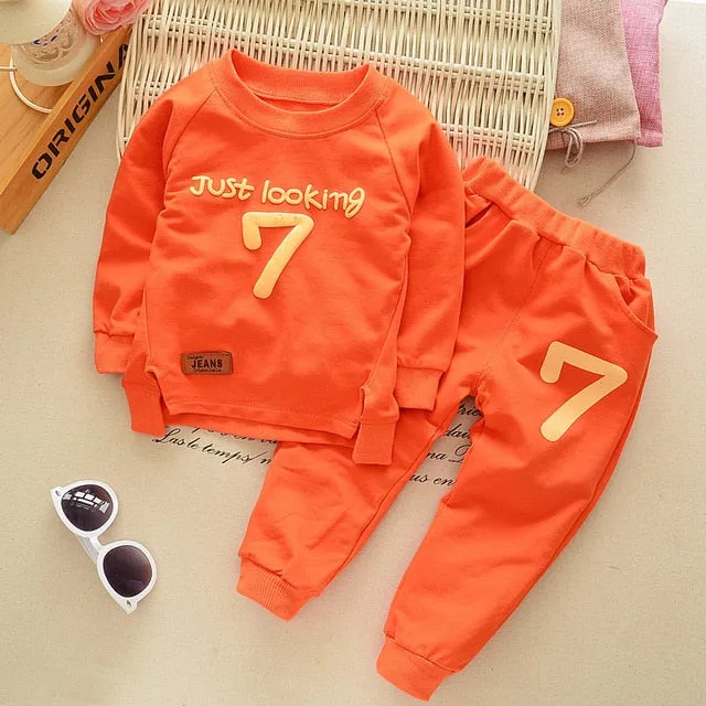 Unisex Cotton Long Sleeve Tracksuit T-Shirt Pants 2 Pcs/Suit