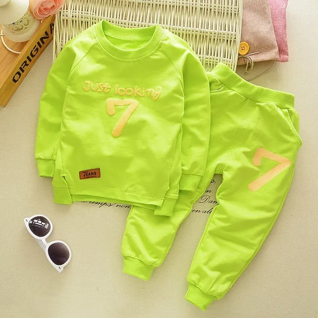 Unisex Cotton Long Sleeve Tracksuit T-Shirt Pants 2 Pcs/Suit