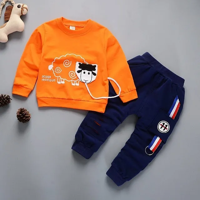 Unisex Cotton Long Sleeve Tracksuit T-Shirt Pants 2 Pcs/Suit