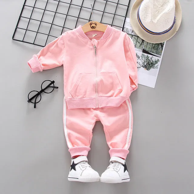 Unisex Cotton Long Sleeve Tracksuit T-Shirt Pants 2 Pcs/Suit