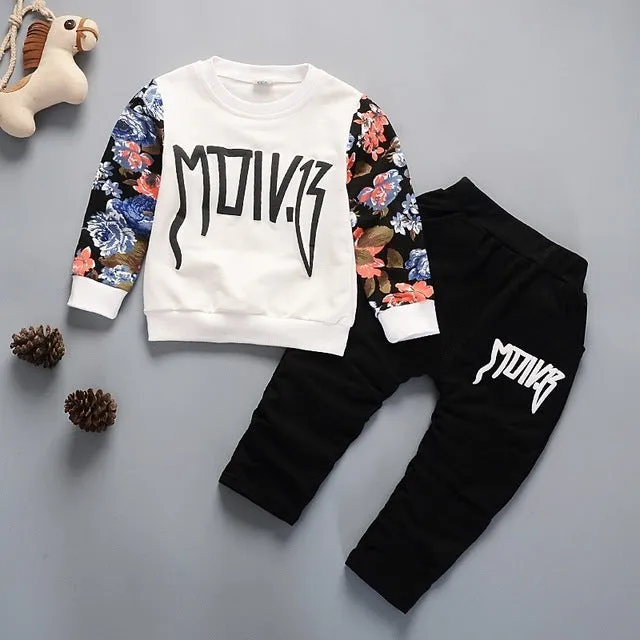 Unisex Cotton Long Sleeve Tracksuit T-Shirt Pants 2 Pcs/Suit
