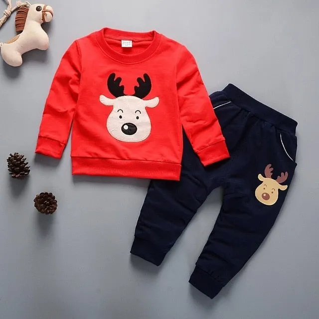 Unisex Cotton Long Sleeve Tracksuit T-Shirt Pants 2 Pcs/Suit