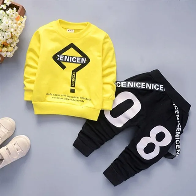 Unisex Cotton Long Sleeve Tracksuit T-Shirt Pants 2 Pcs/Suit