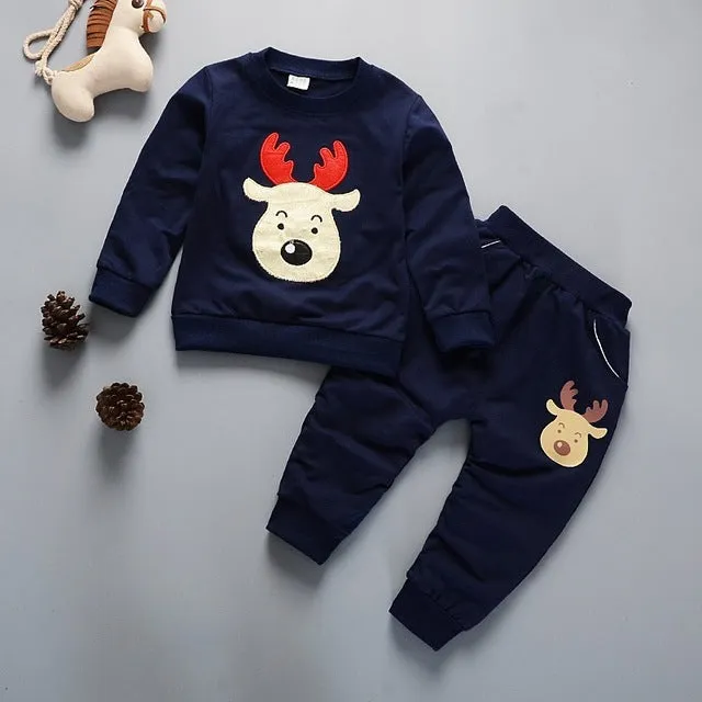Unisex Cotton Long Sleeve Tracksuit T-Shirt Pants 2 Pcs/Suit