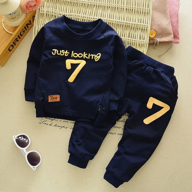 Unisex Cotton Long Sleeve Tracksuit T-Shirt Pants 2 Pcs/Suit