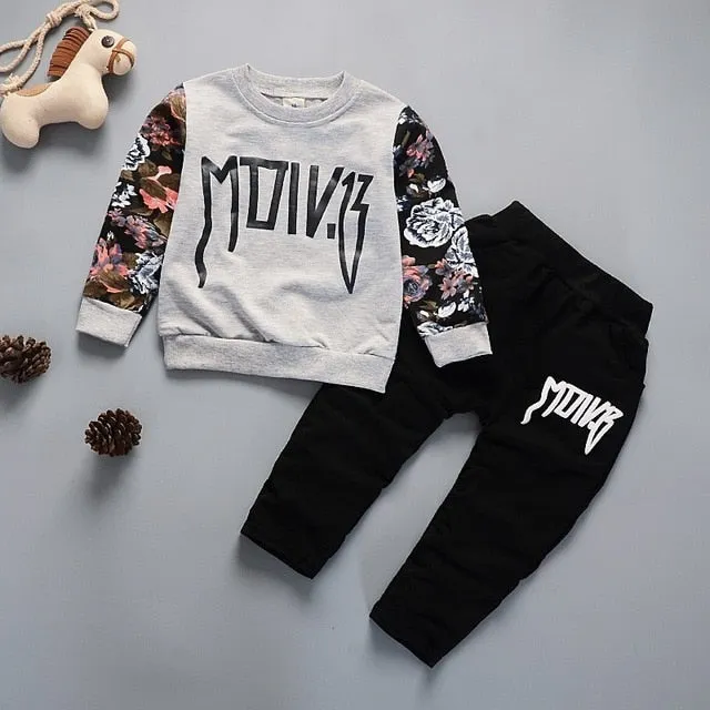 Unisex Cotton Long Sleeve Tracksuit T-Shirt Pants 2 Pcs/Suit