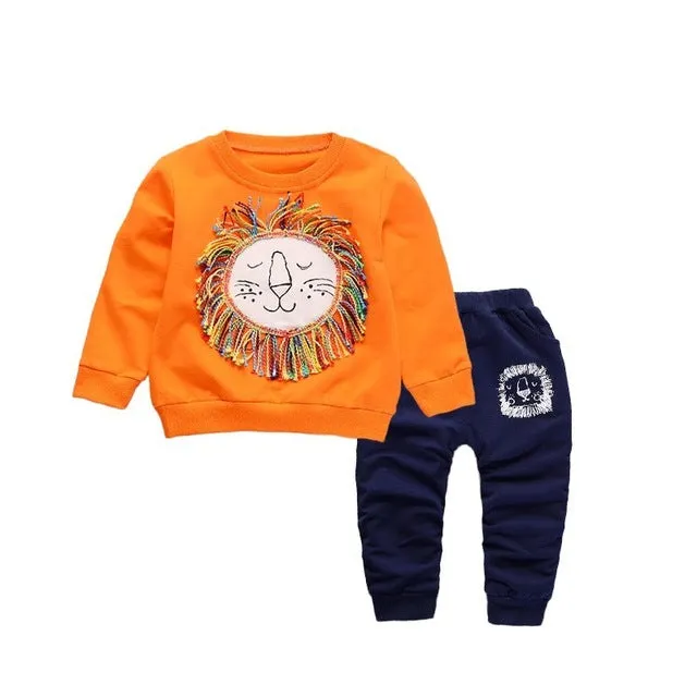 Unisex Cotton Long Sleeve Tracksuit T-Shirt Pants 2 Pcs/Suit