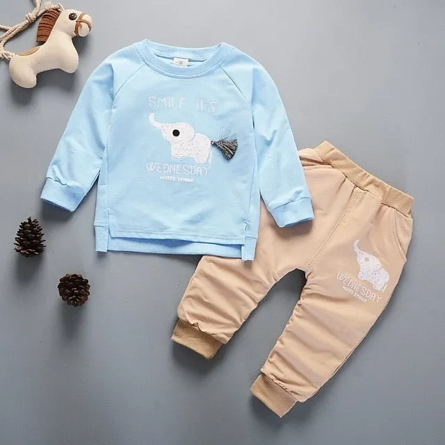Unisex Cotton Long Sleeve Tracksuit T-Shirt Pants 2 Pcs/Suit