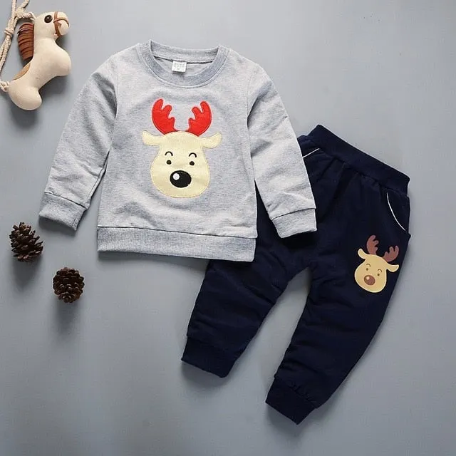 Unisex Cotton Long Sleeve Tracksuit T-Shirt Pants 2 Pcs/Suit