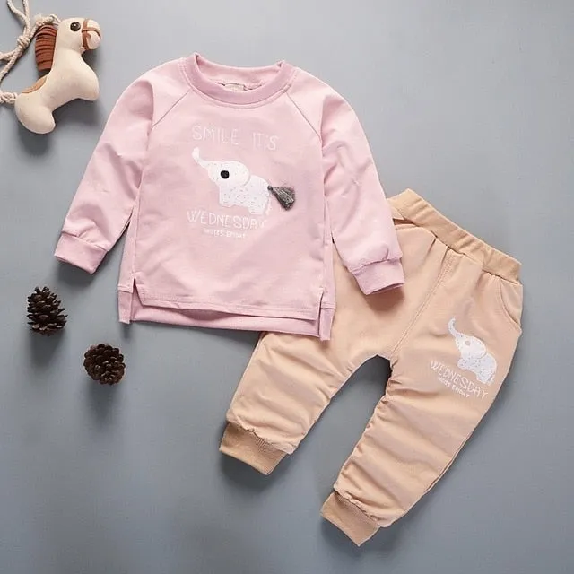 Unisex Cotton Long Sleeve Tracksuit T-Shirt Pants 2 Pcs/Suit