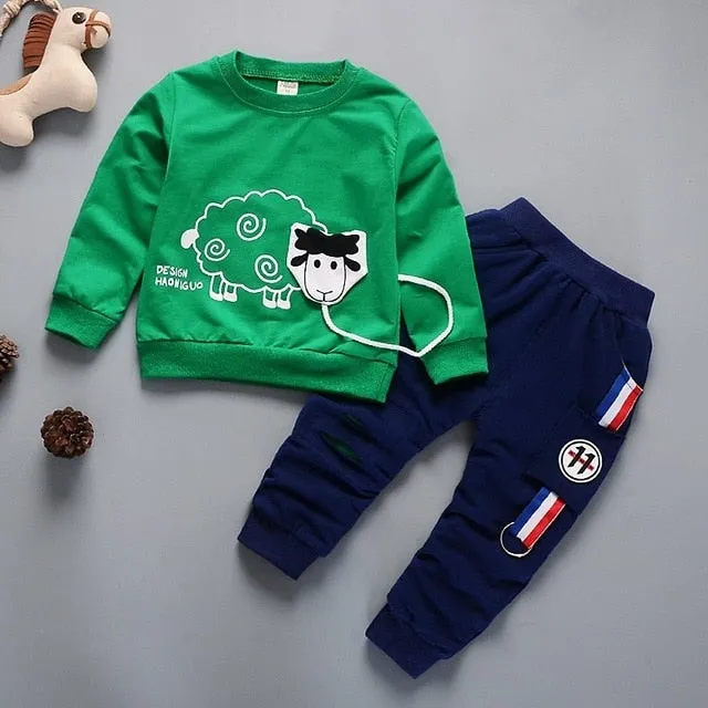 Unisex Cotton Long Sleeve Tracksuit T-Shirt Pants 2 Pcs/Suit