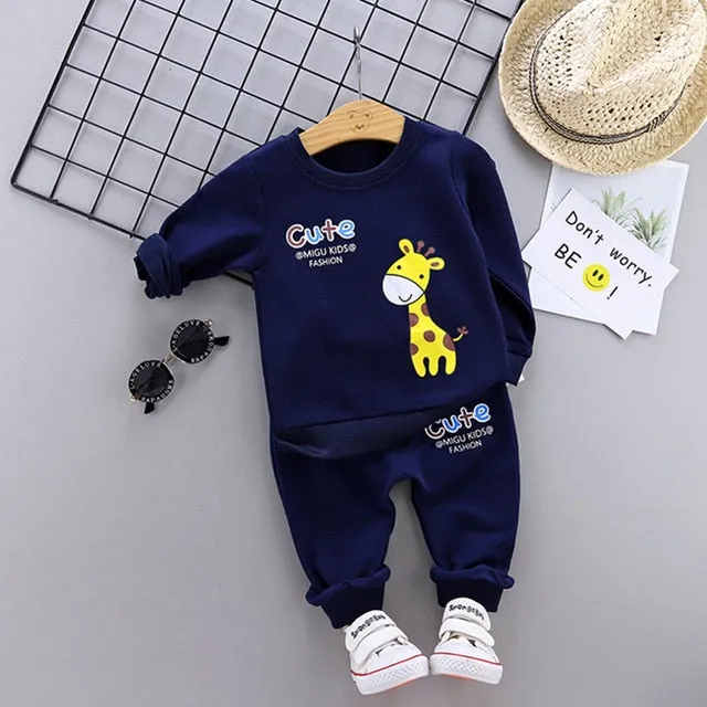 Unisex Cotton Long Sleeve Tracksuit T-Shirt Pants 2 Pcs/Suit