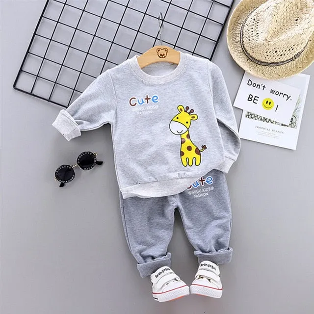 Unisex Cotton Long Sleeve Tracksuit T-Shirt Pants 2 Pcs/Suit