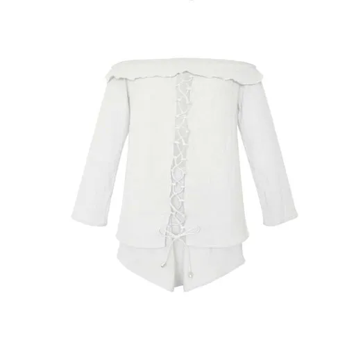 USA SIZE Sexy word collar strapless cross straps cropped sleeves shirt