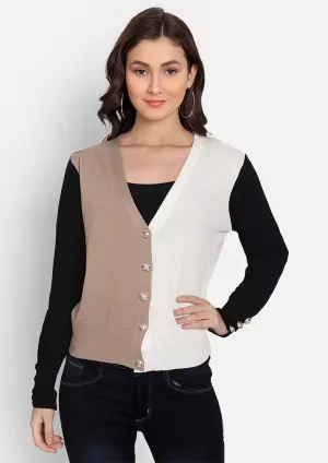 V-Neck Colorblock Crop Knit Cardigan