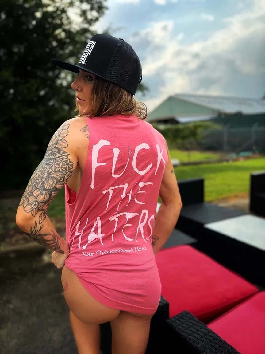 VINTAGE FUCK THE HATERS TANK TOP *PINK*