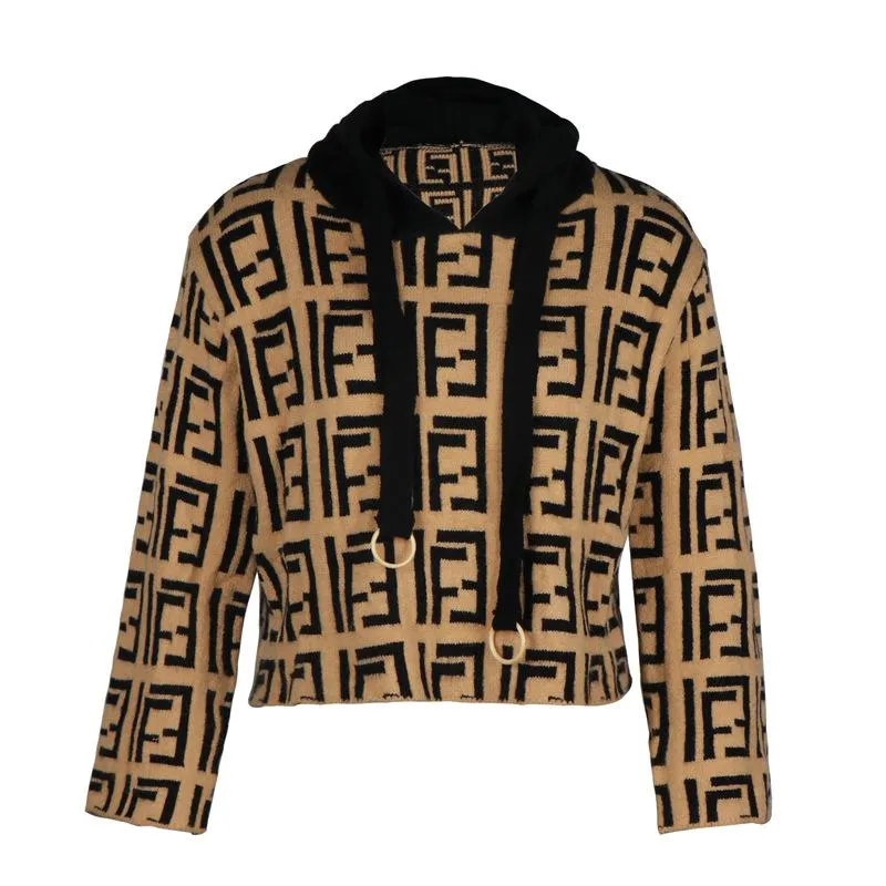 Vintage Printed Long Sleeve Hoodies Knitwear