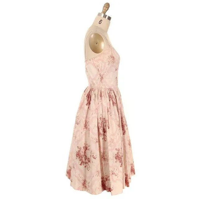 Vintage Sundress Pale Pinks Floral Print Spaghetti Straps 1950s Small