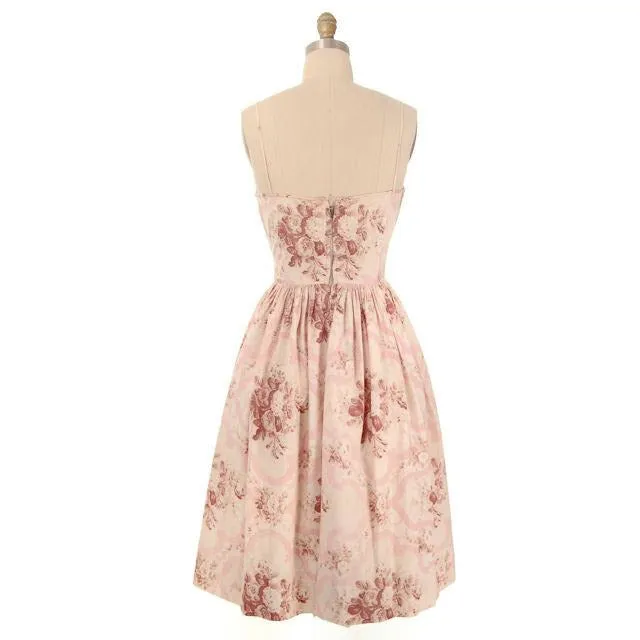 Vintage Sundress Pale Pinks Floral Print Spaghetti Straps 1950s Small