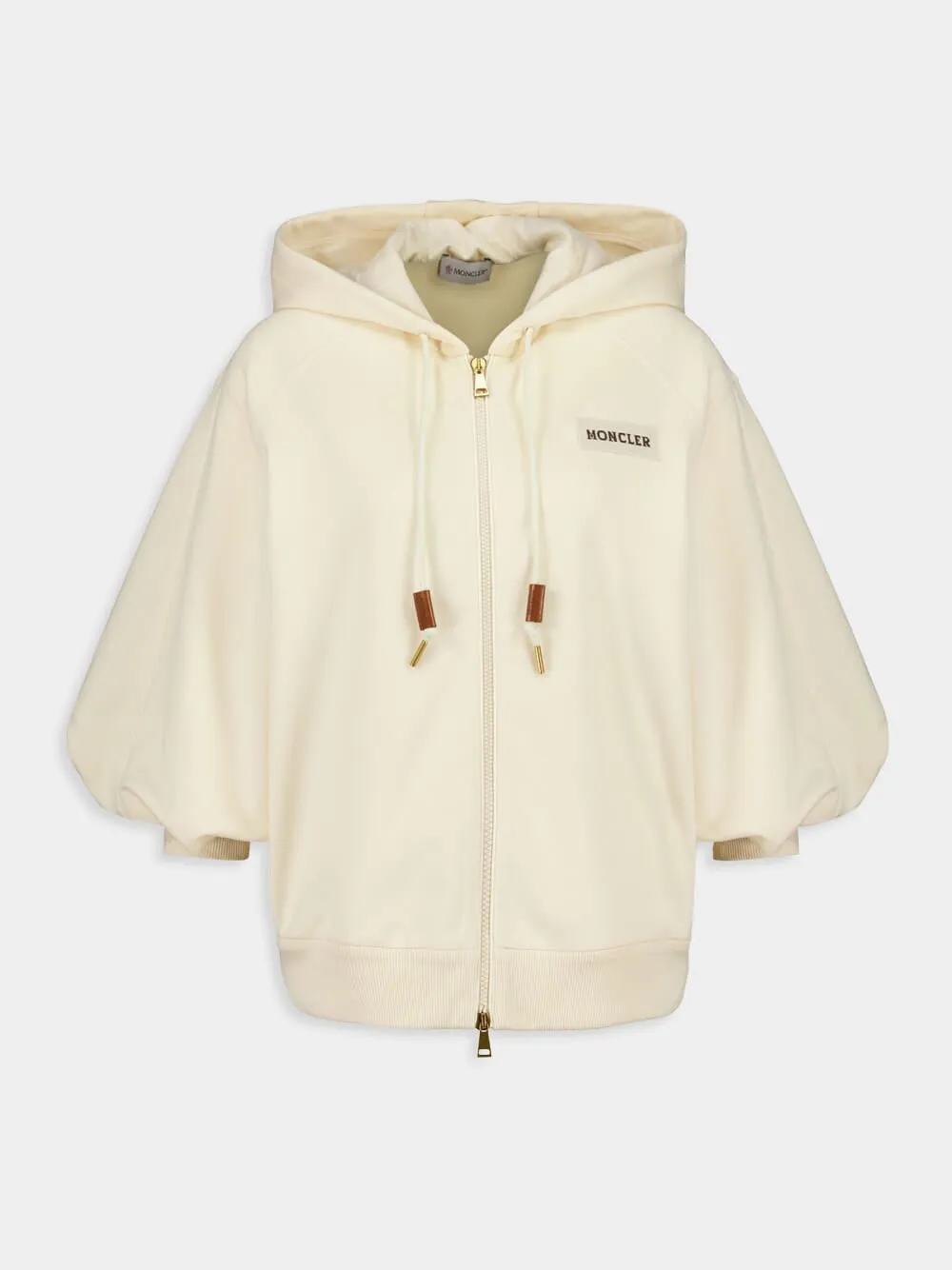 White Cotton Zip-Up Hooded Sweatshirt
