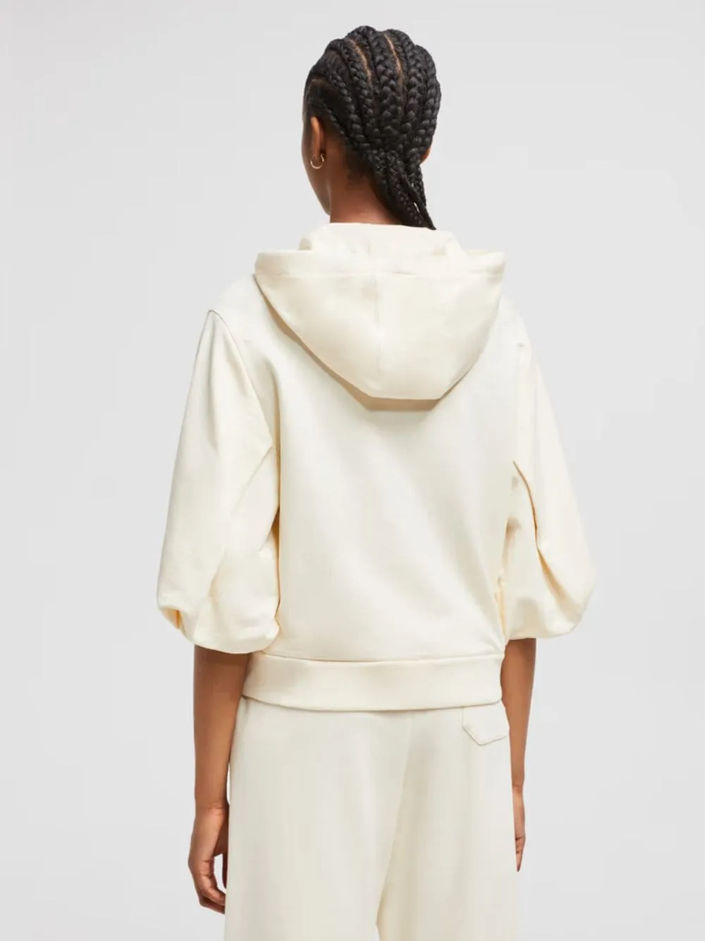 White Cotton Zip-Up Hooded Sweatshirt