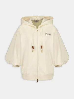 White Cotton Zip-Up Hooded Sweatshirt